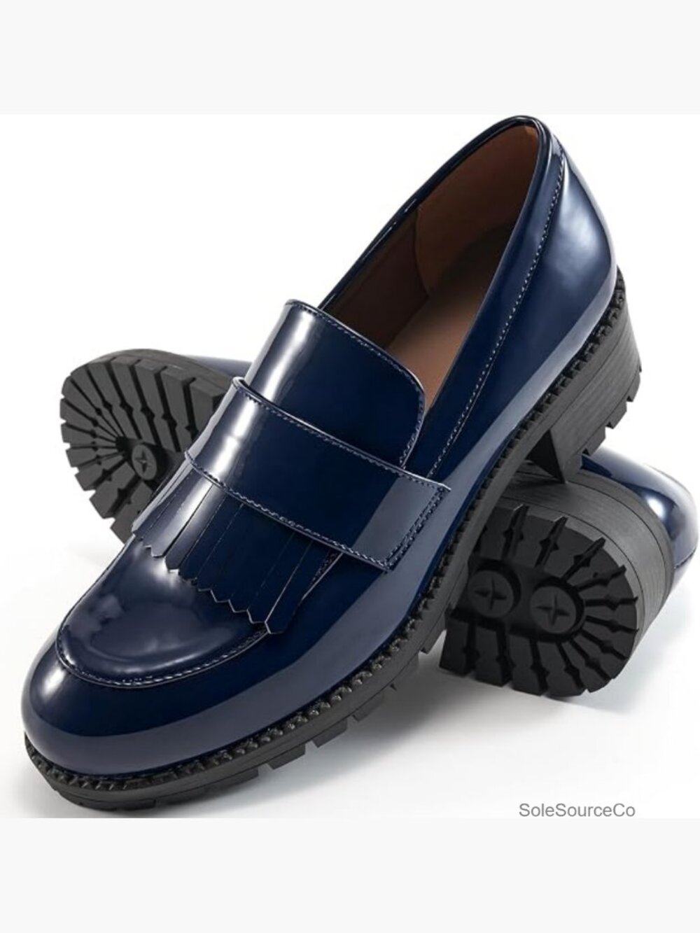 Chunky Penny Lug Sole Slip On Loafers Comfort Casual Work Shoes